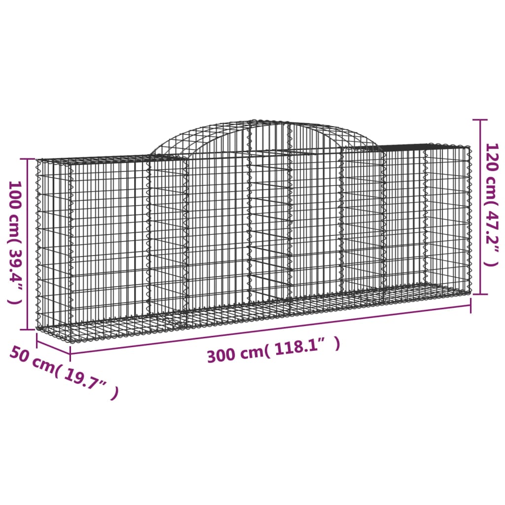 vidaXL buede gabionkurve 9 stk. 300x50x100/120 cm galvaniseret jern