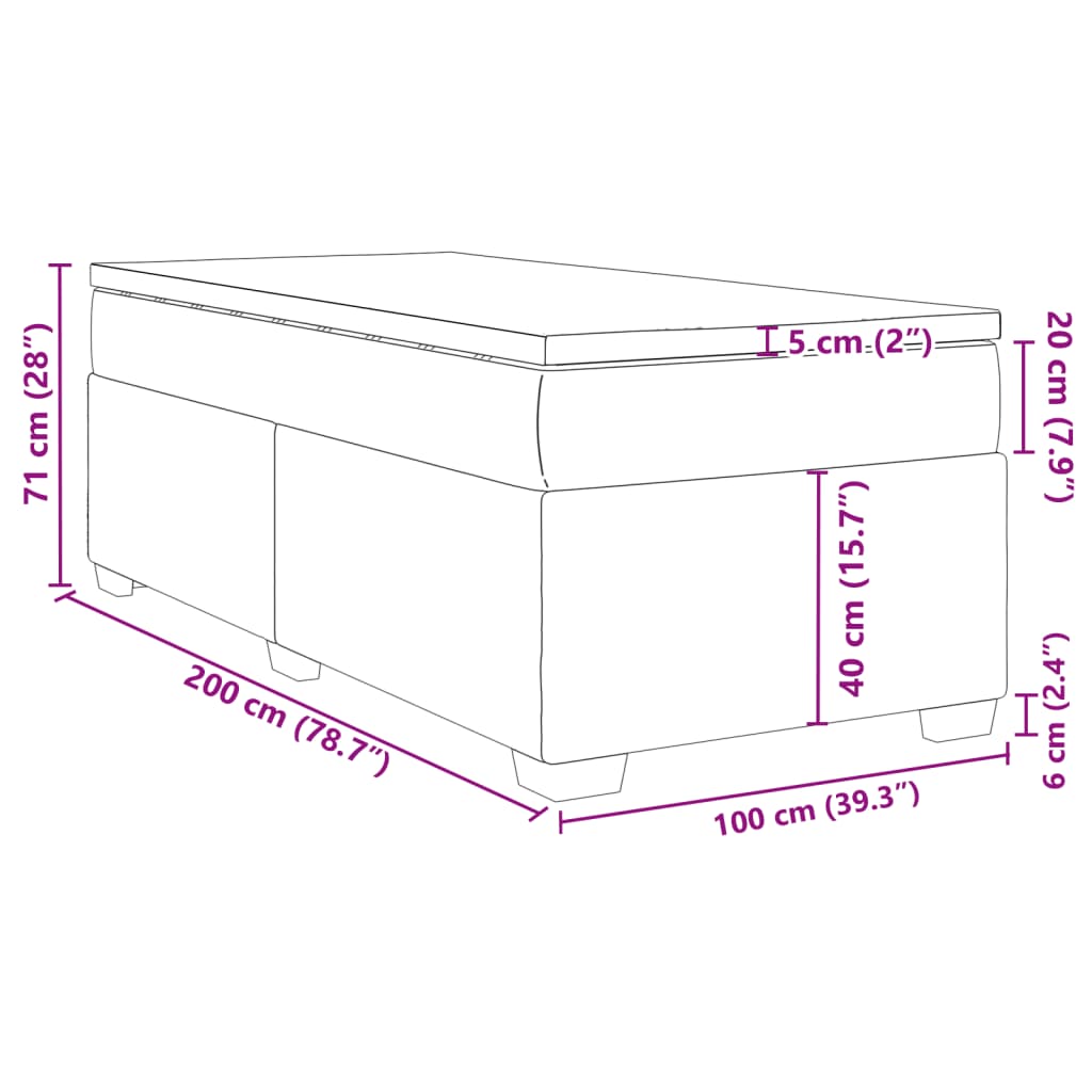 vidaXL kontinentalseng med madras 100x200 cm fløjl mørkegrå