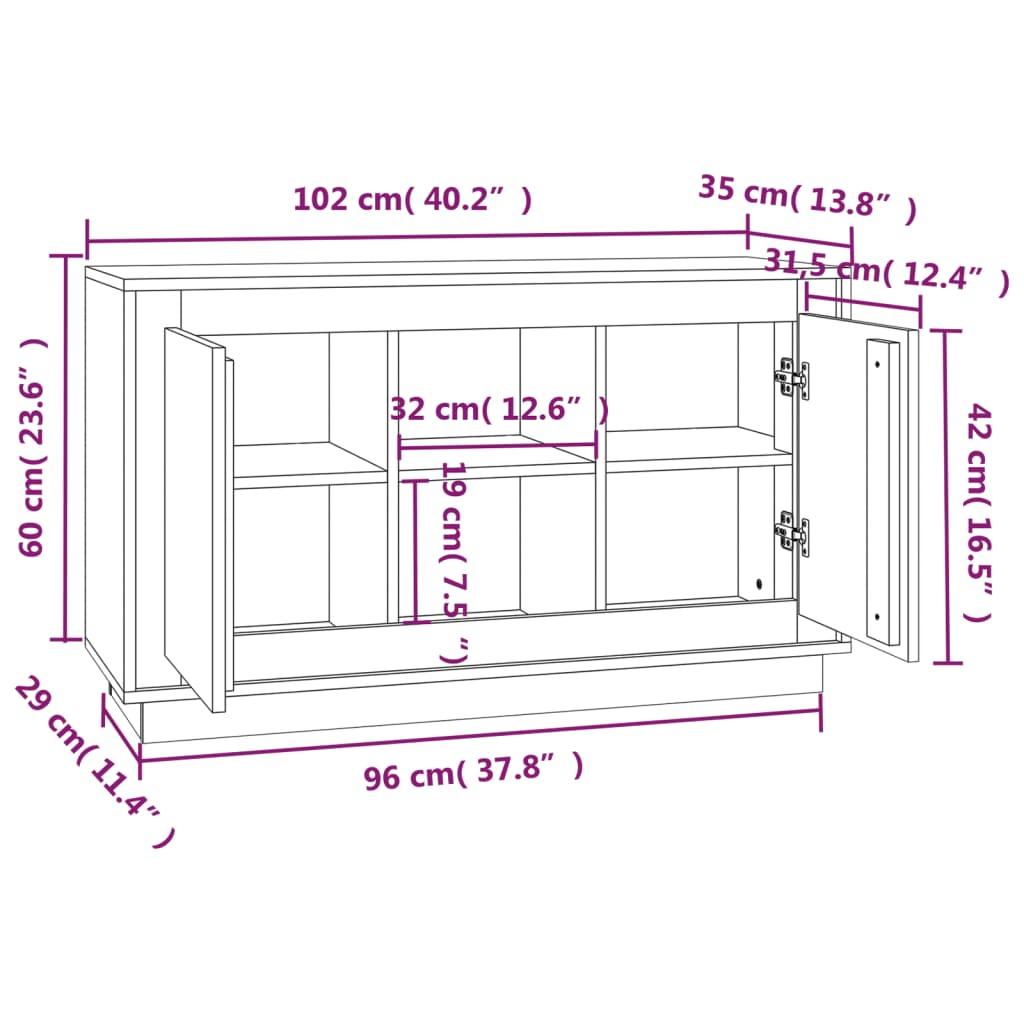 vidaXL skænk 102x35x60 cm konstrueret træ grå sonoma-eg