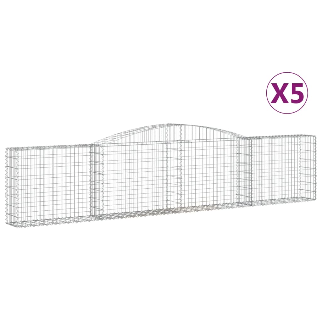 vidaXL buede gabionkurve 5 stk. 400x30x80/100 cm galvaniseret jern