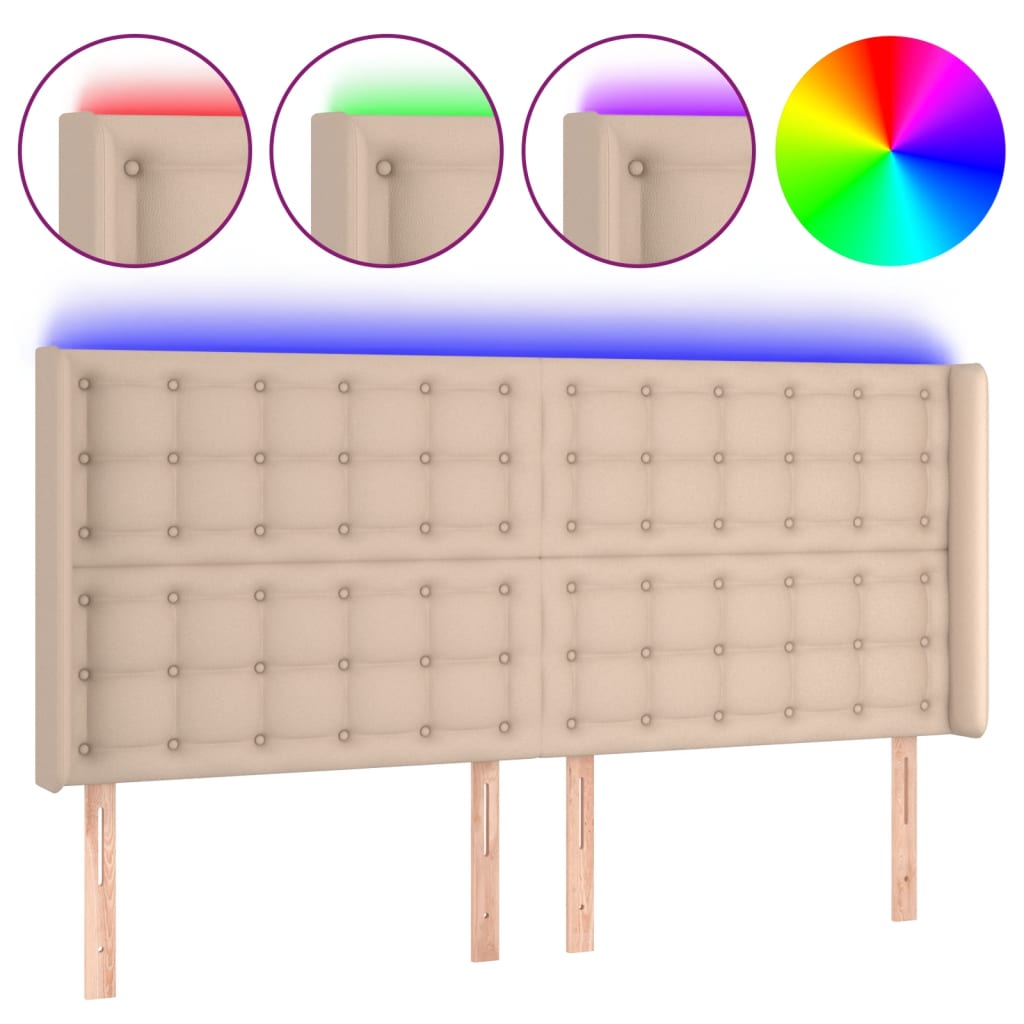 vidaXL sengegavl med LED-lys 203x16x118/128 cm kunstlæder cappuccino