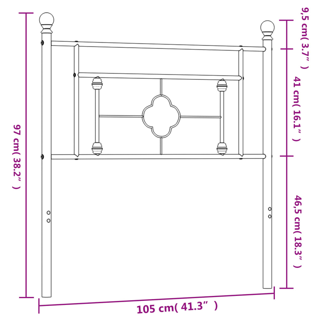 vidaXL sengegavl 100 cm metal sort