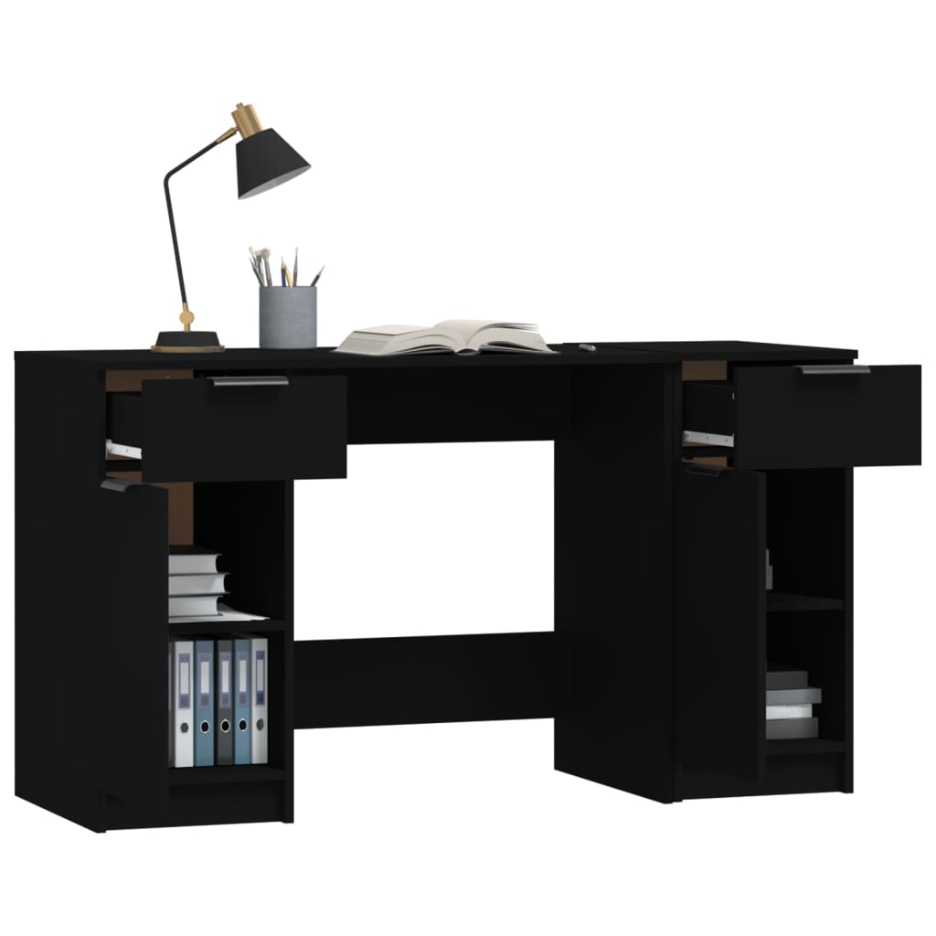 vidaXL skrivebord med sideskab konstrueret træ sort