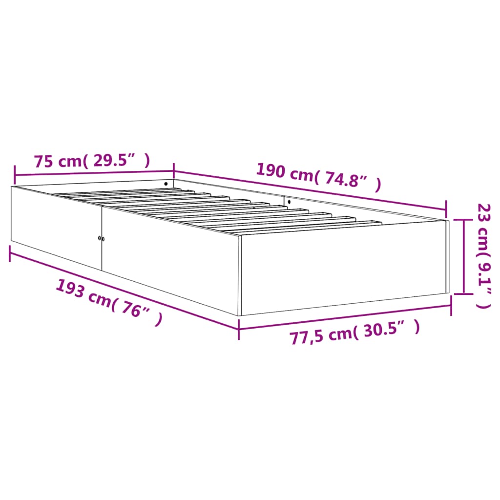 vidaXL sengeramme uden madras 75x190 cm massivt fyrretræ gyldenbrun