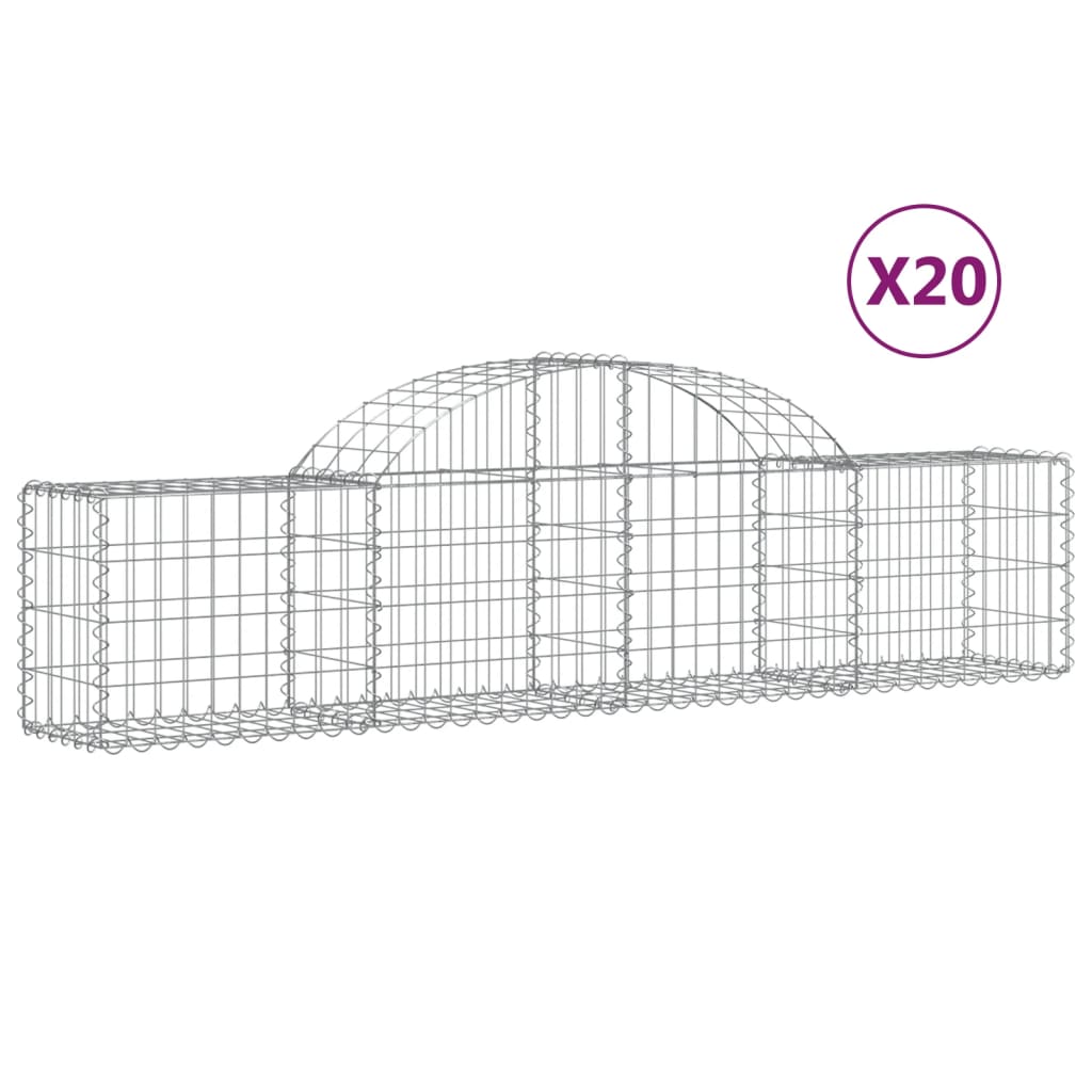 vidaXL buede gabionkurve 20 stk. 200x30x40/60 cm galvaniseret jern