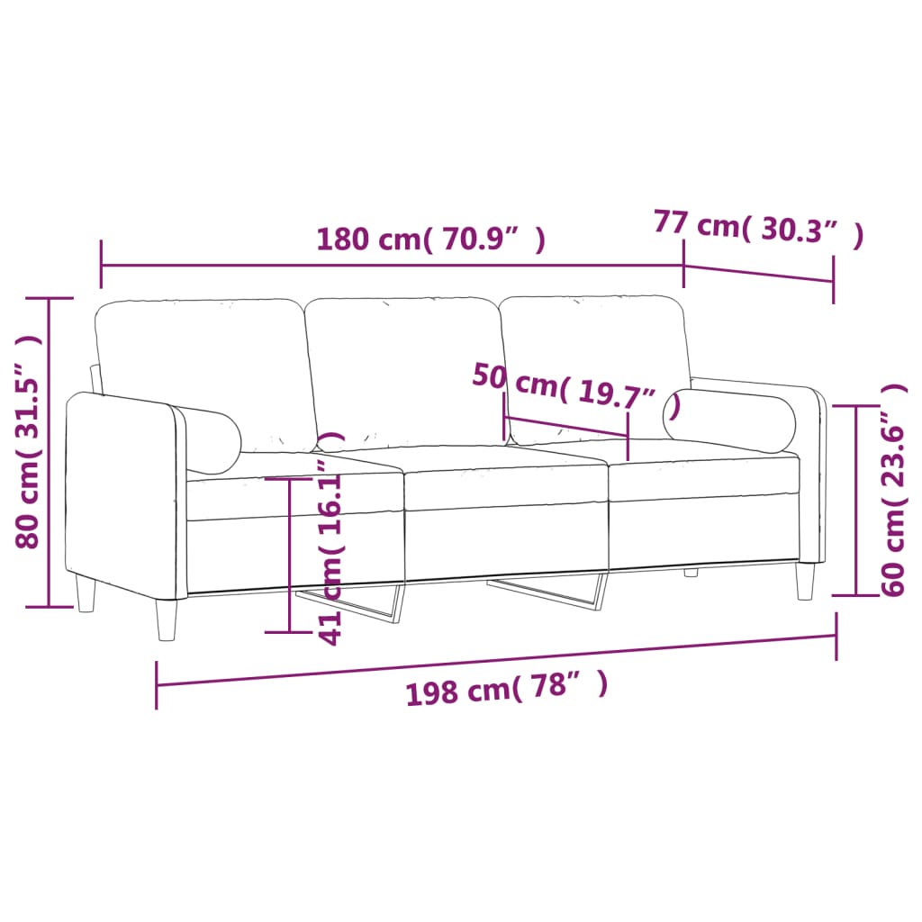 vidaXL 3-personers sofa med puder og hynder 180 cm velour mørkegrå