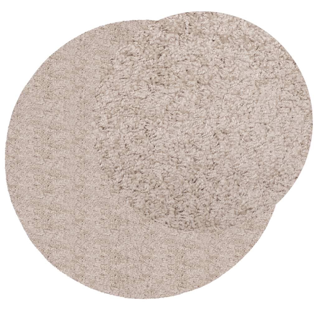 vidaXL shaggy gulvtæppe PAMPLONA Ø 240 cm høj luv beige