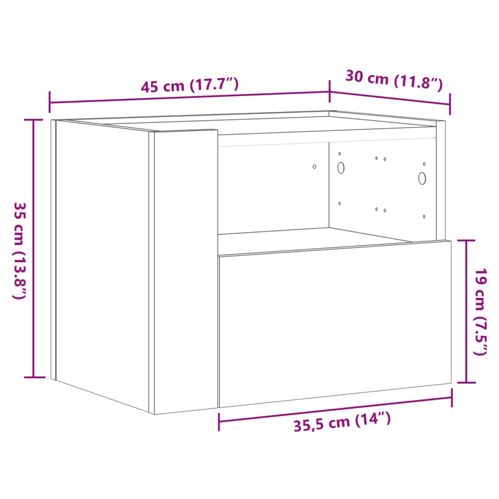 vidaXL væghængte sengeborde 2 stk. 45x30x35 cm betongrå