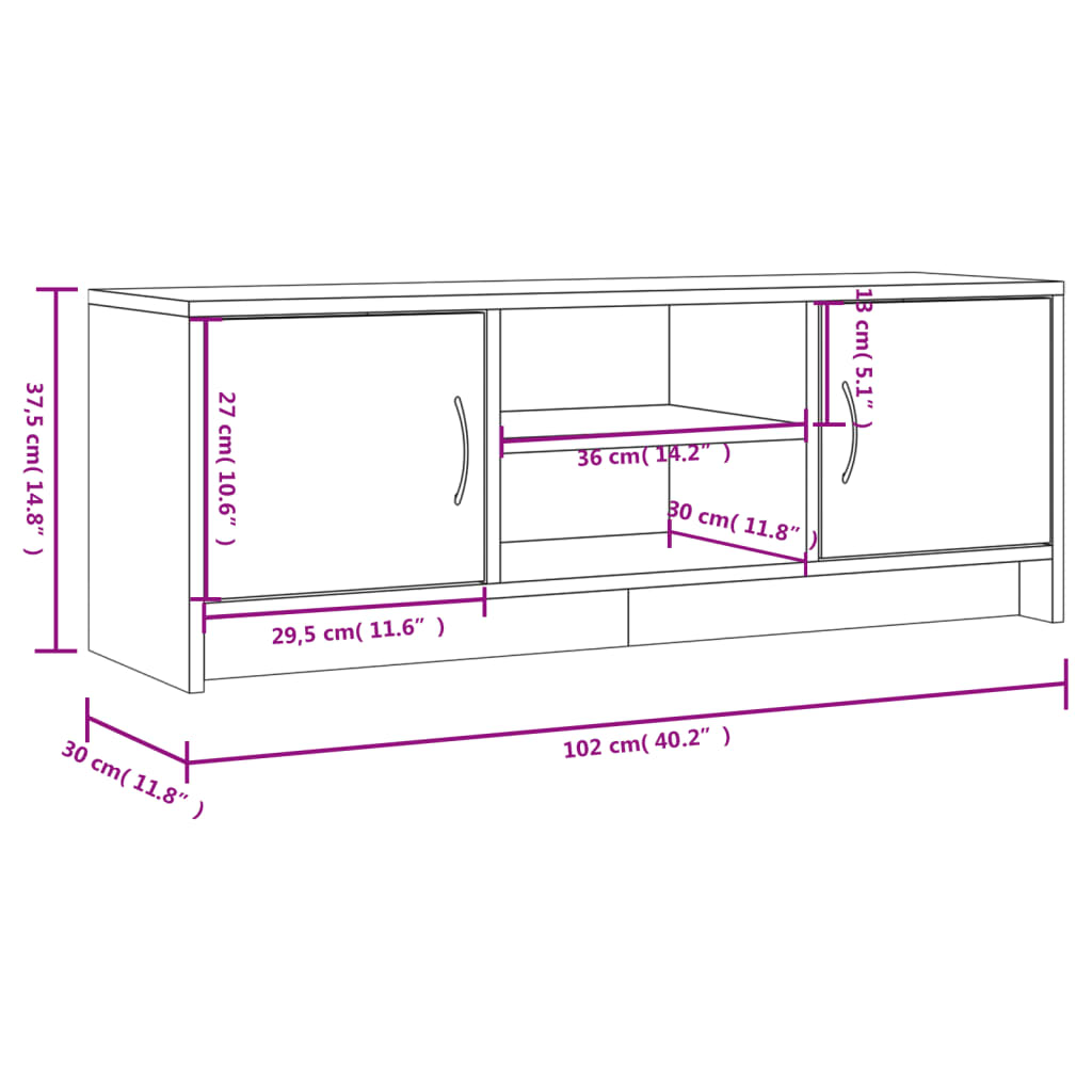 vidaXL tv-bord 102x30x37,5 cm konstrueret træ hvid