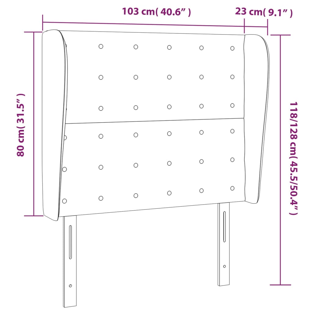 vidaXL sengegavl med kanter 103x23x118/128 cm kunstlæder sort