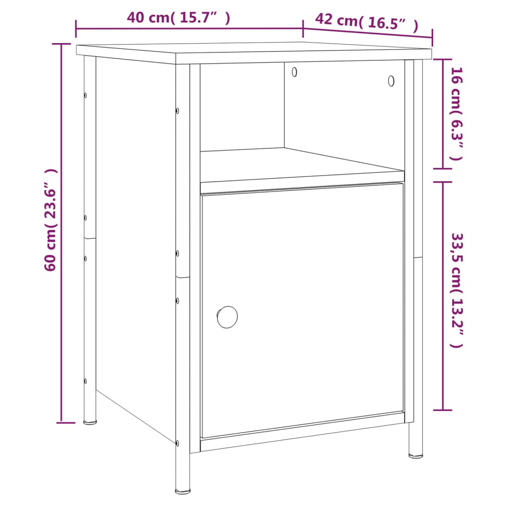 vidaXL sengeborde 2 stk. 40x42x62 cm konstrueret træ grå sonoma-eg