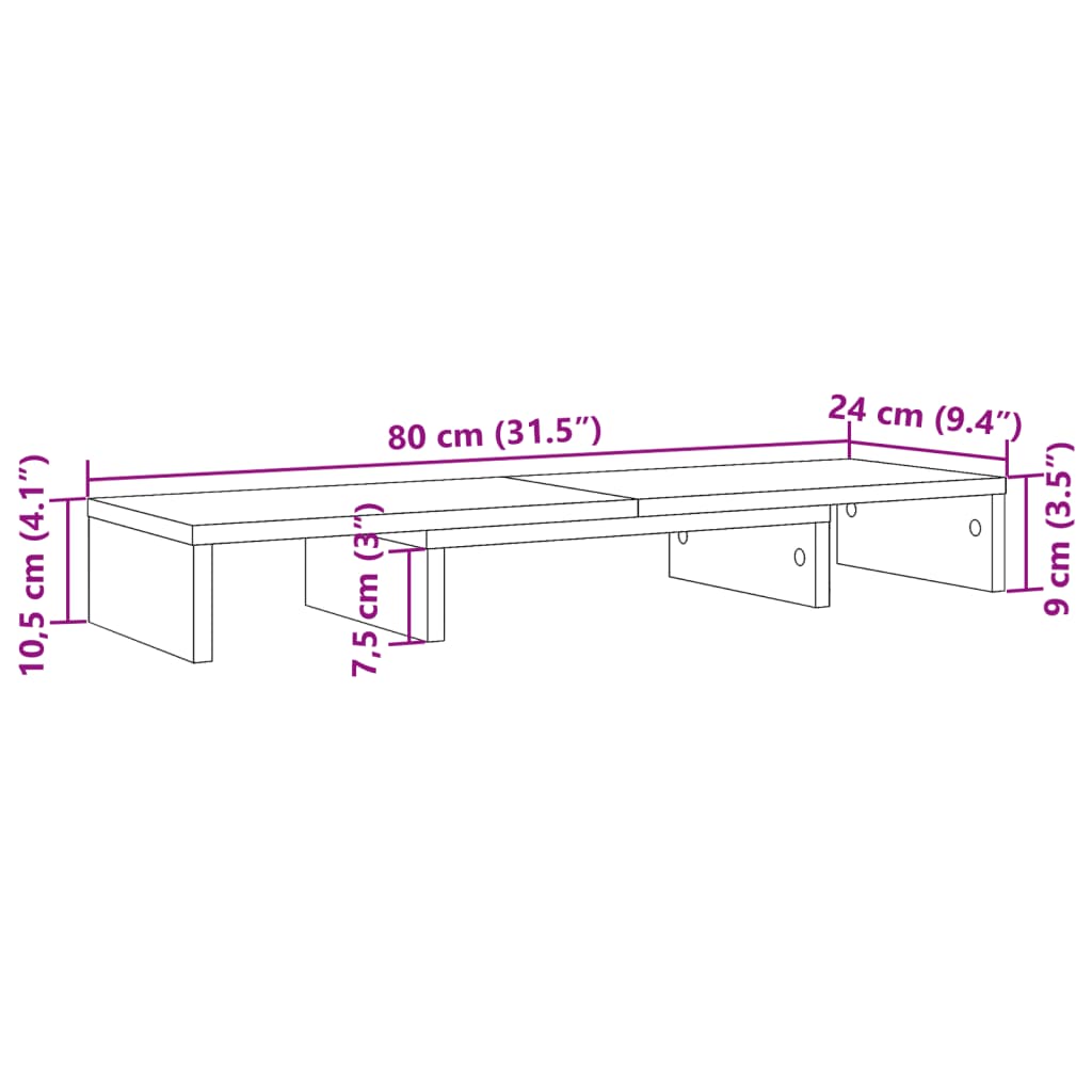 vidaXL skærmholder 80x24x10,5 cm konstrueret træ gammelt trælook