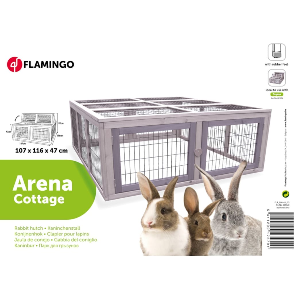 FLAMINGO kaninbur Arena Cottage 107x116x47 cm grå