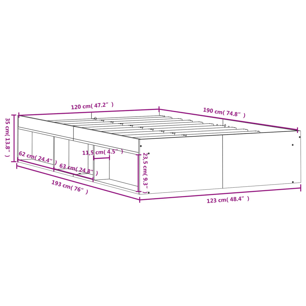 vidaXL sengeramme 120x190 cm betongrå