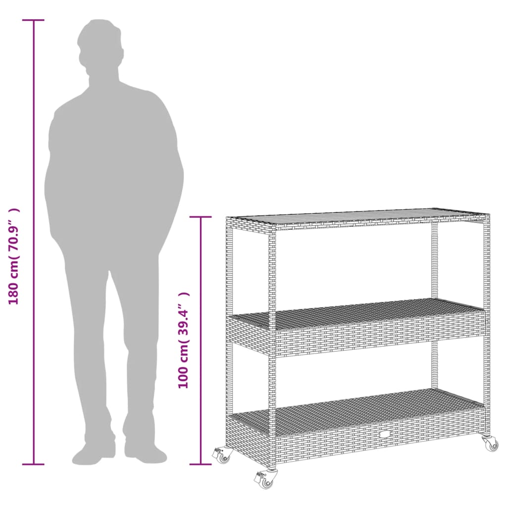 vidaXL barvogn med 3 hylder polyrattan og massivt akacietræ grå