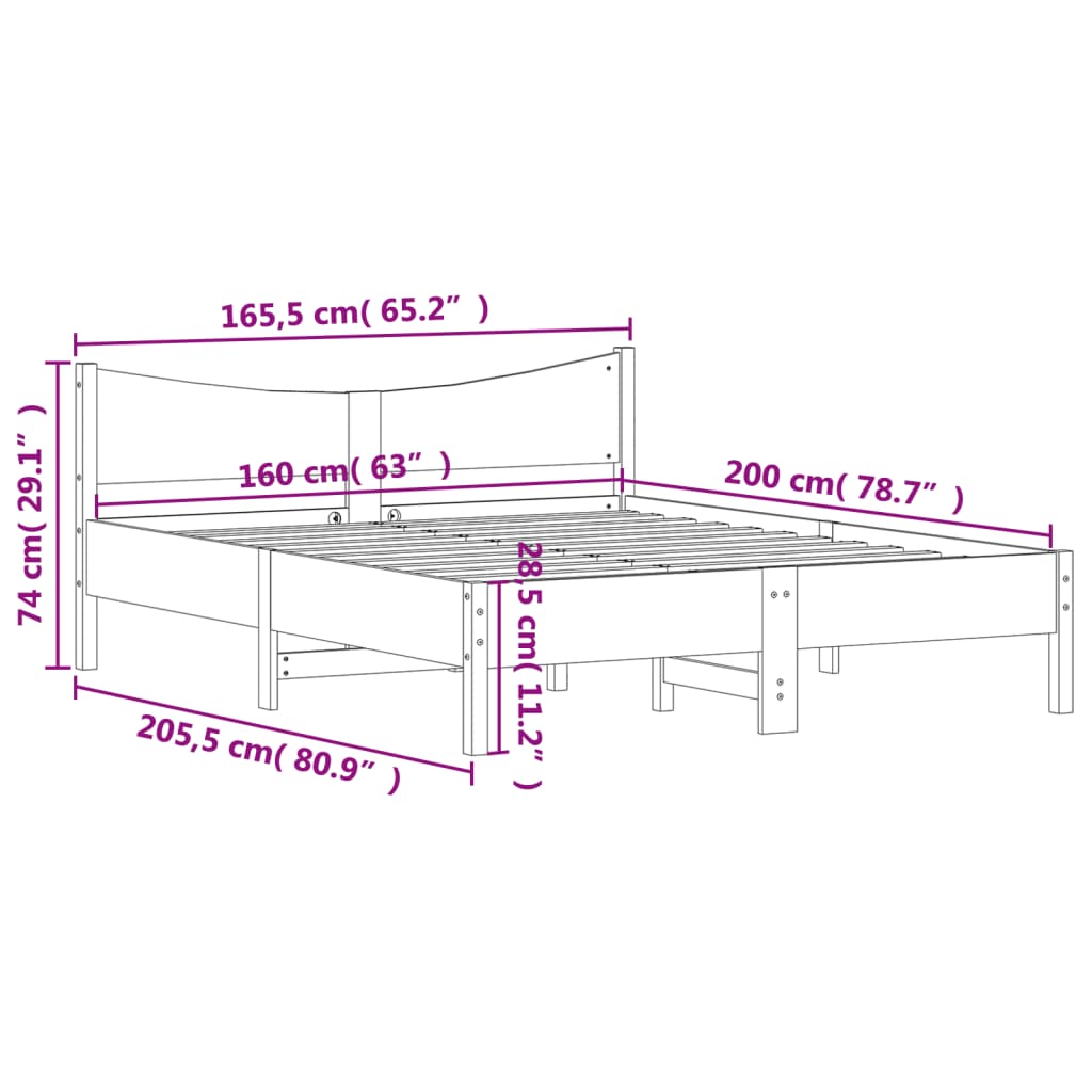 vidaXL sengeramme uden madras 160x200 cm massivt fyrretræ hvid