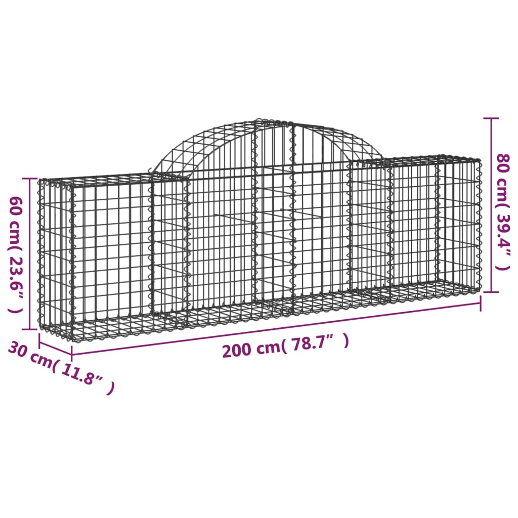 vidaXL buede gabionkurve 3 stk. 200x30x60/80 cm galvaniseret jern