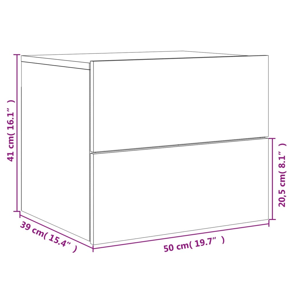 vidaXL væghængte sengeborde 2 stk. med LED-lys røget egetræsfarve