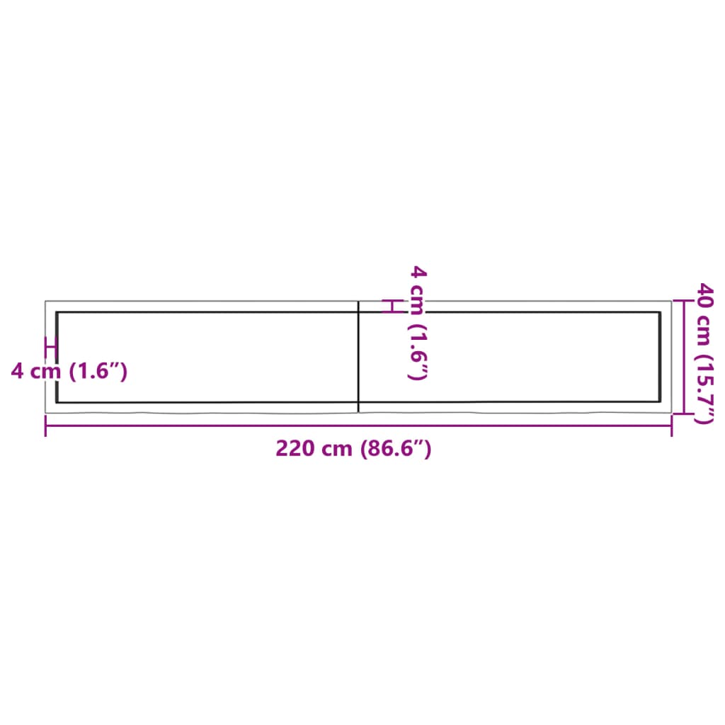 vidaXL væghylde 220x40x(2-6) cm behandlet massivt egetræ mørkebrun