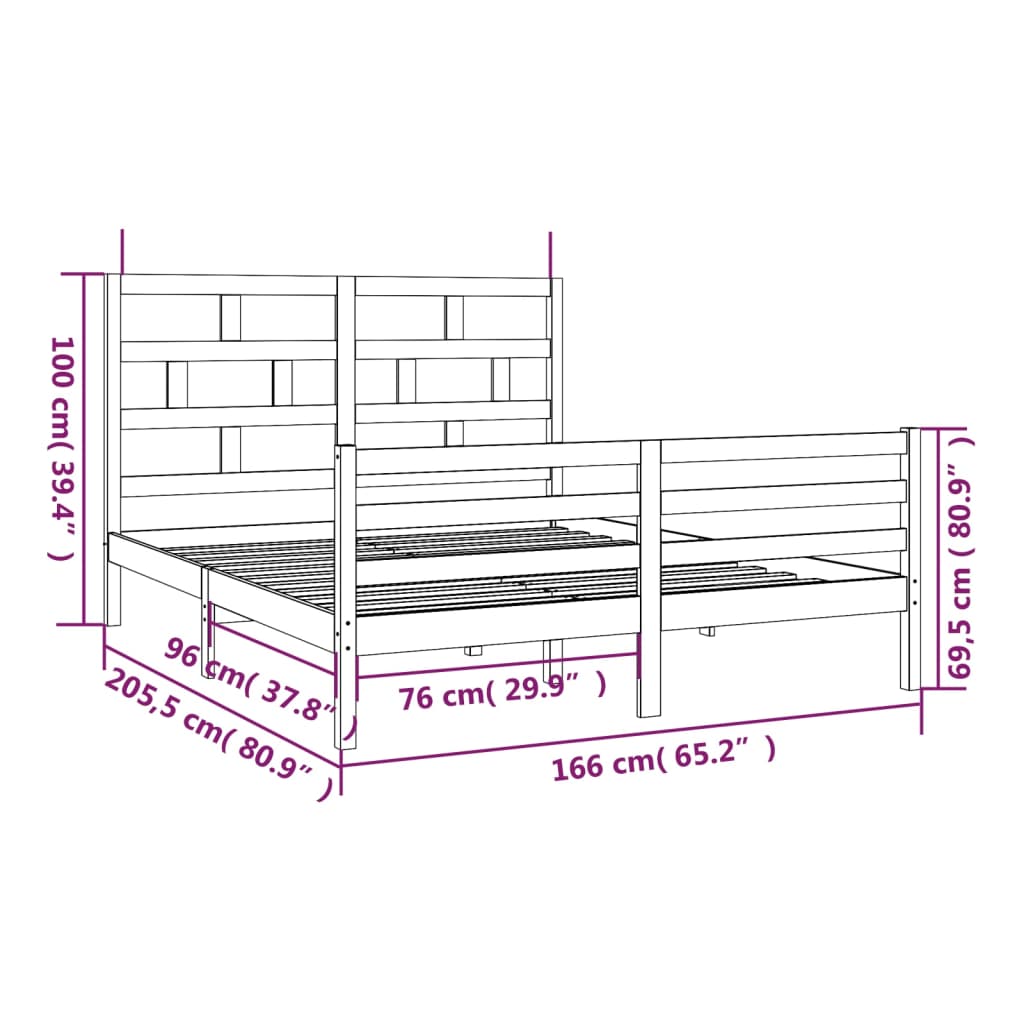 vidaXL sengeramme 160x200 cm King Size massivt træ hvid