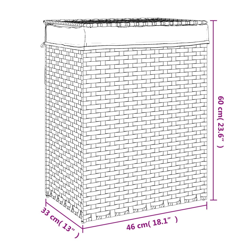 vidaXL vasketøjskurv med låg 46x33x60 cm polyrattan