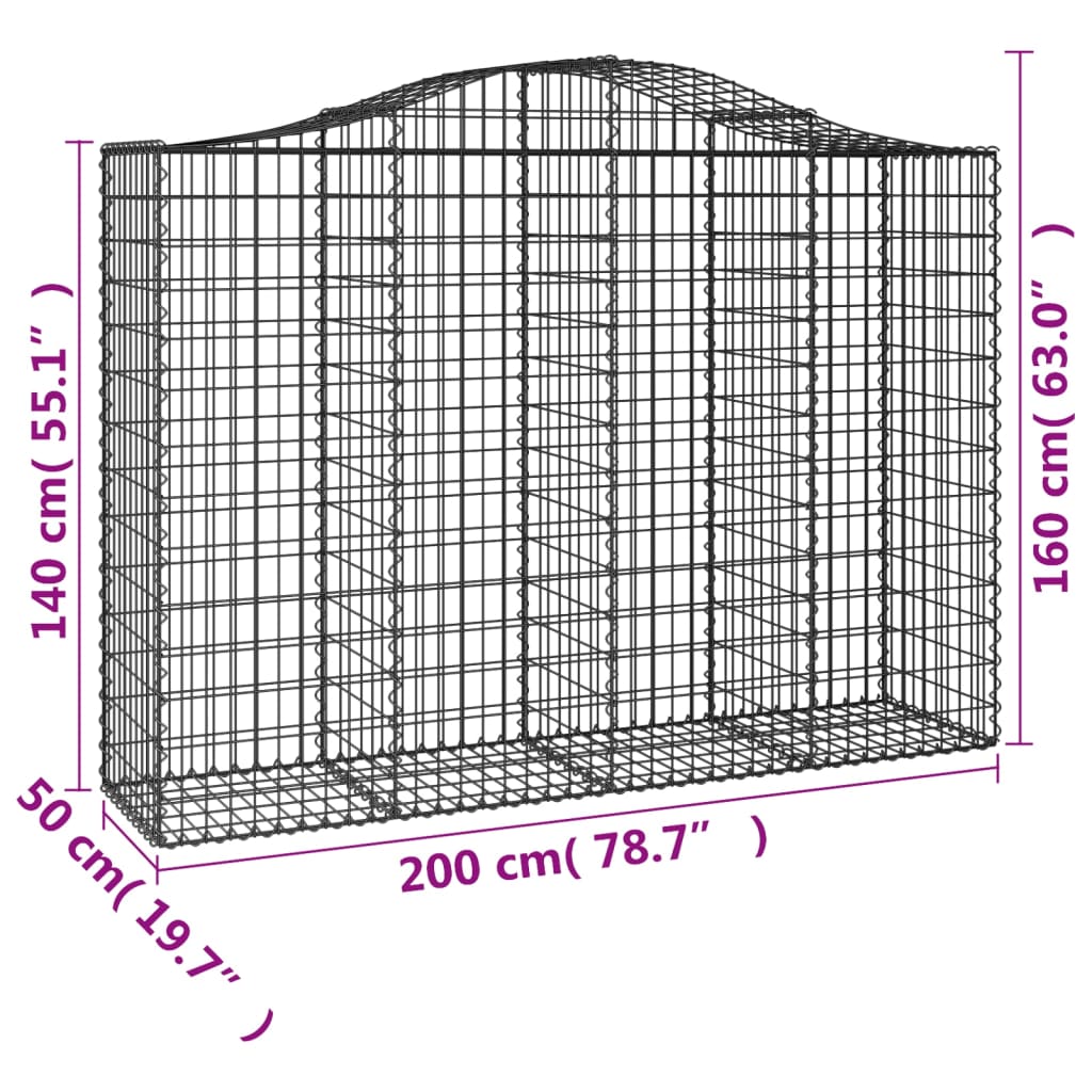 vidaXL buede gabionkurve 5 stk. 200x50x140/160 cm galvaniseret jern