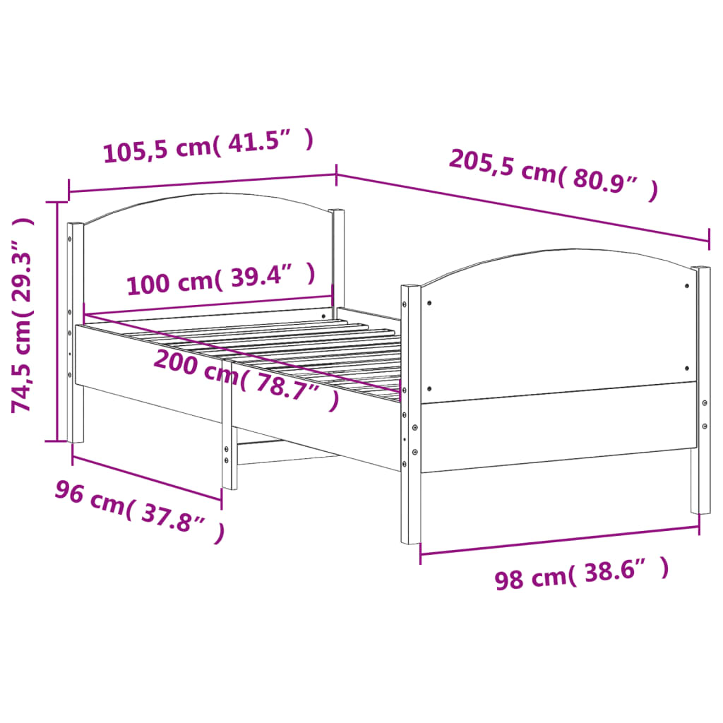 vidaXL sengeramme uden madras 100x200 cm massivt fyrretræ gyldenbrun