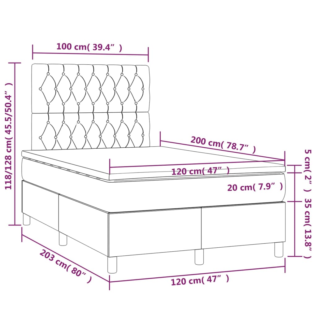 vidaXL kontinentalseng med madras 120x200 cm stof lysegrå