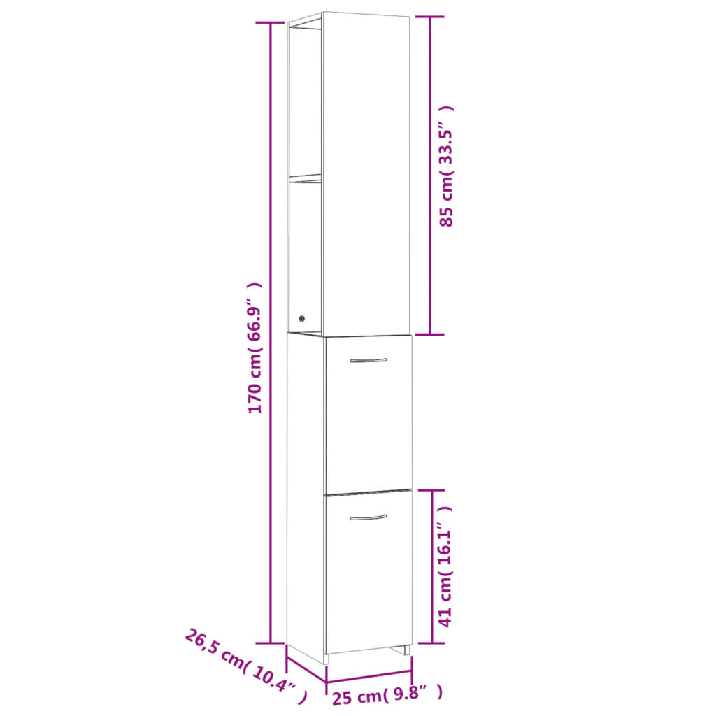 vidaXL badeværelsesskab 25x26,5x170 cm konstrueret træ brunt egetræ