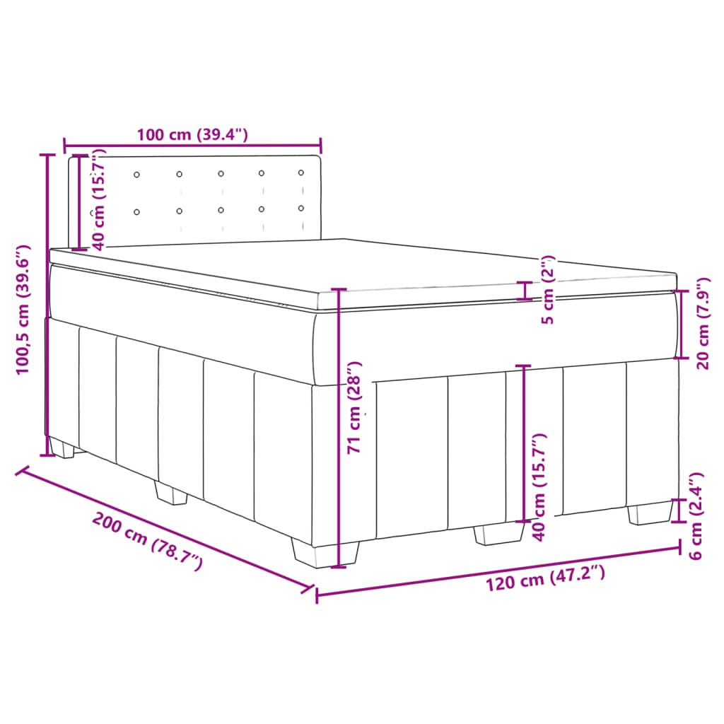 vidaXL kontinentalseng med madras 120x200 cm stof lysegrå