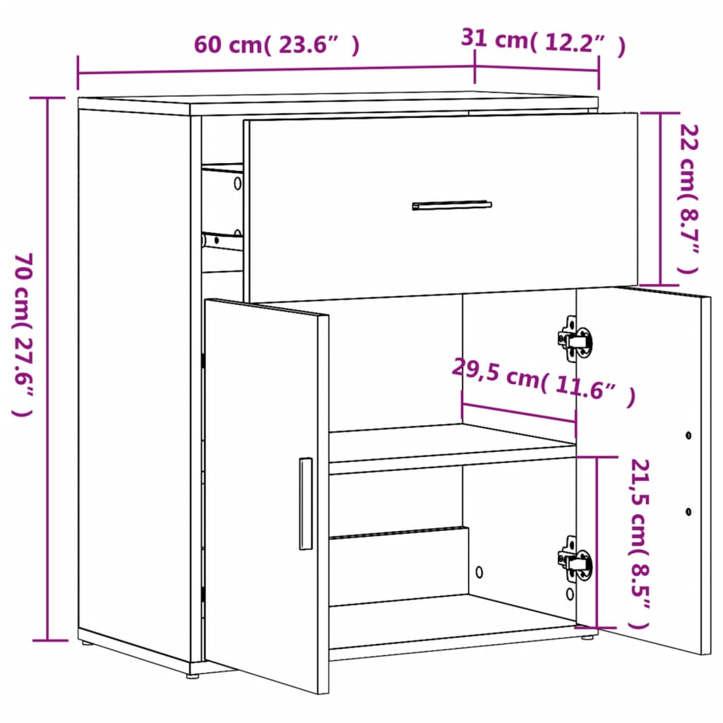 vidaXL skænk 60x31x70 cm konstrueret træ sort