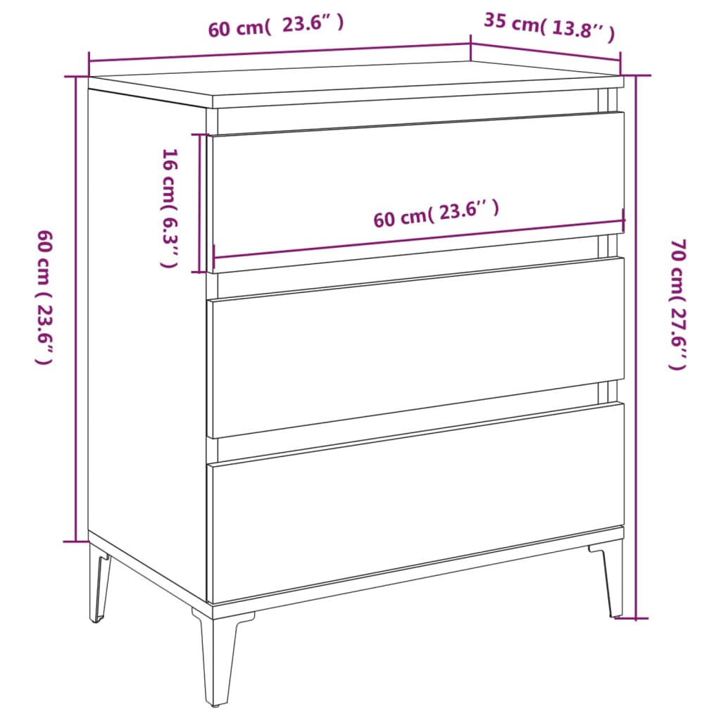 vidaXL skænk 60x35x70 cm konstrueret træ grå sonoma-eg