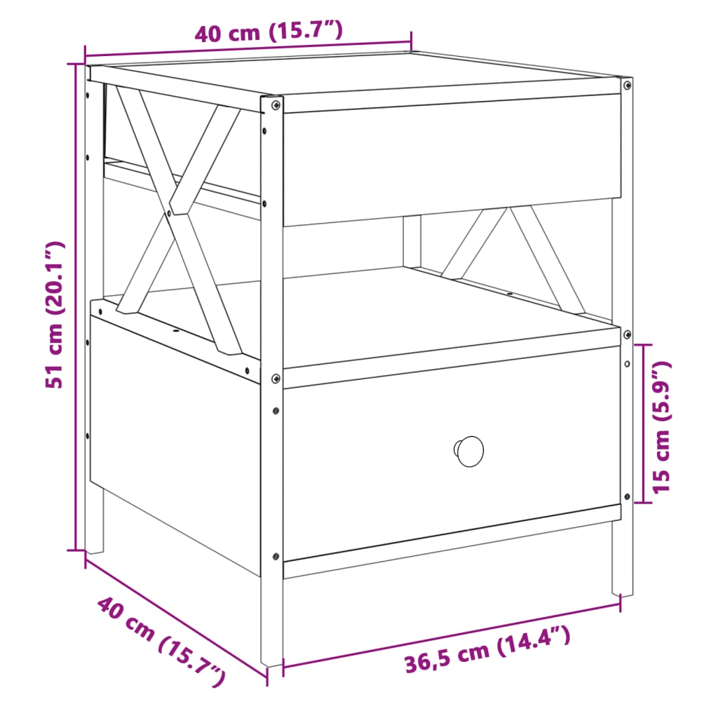 vidaXL sofabord med Infinity LED-lys 40x40x51 cm røget egetræsfarve