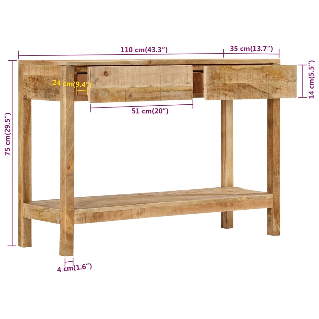 vidaXL konsolbord med 2 skuffer 110x35x75 cm massivt mangotræ