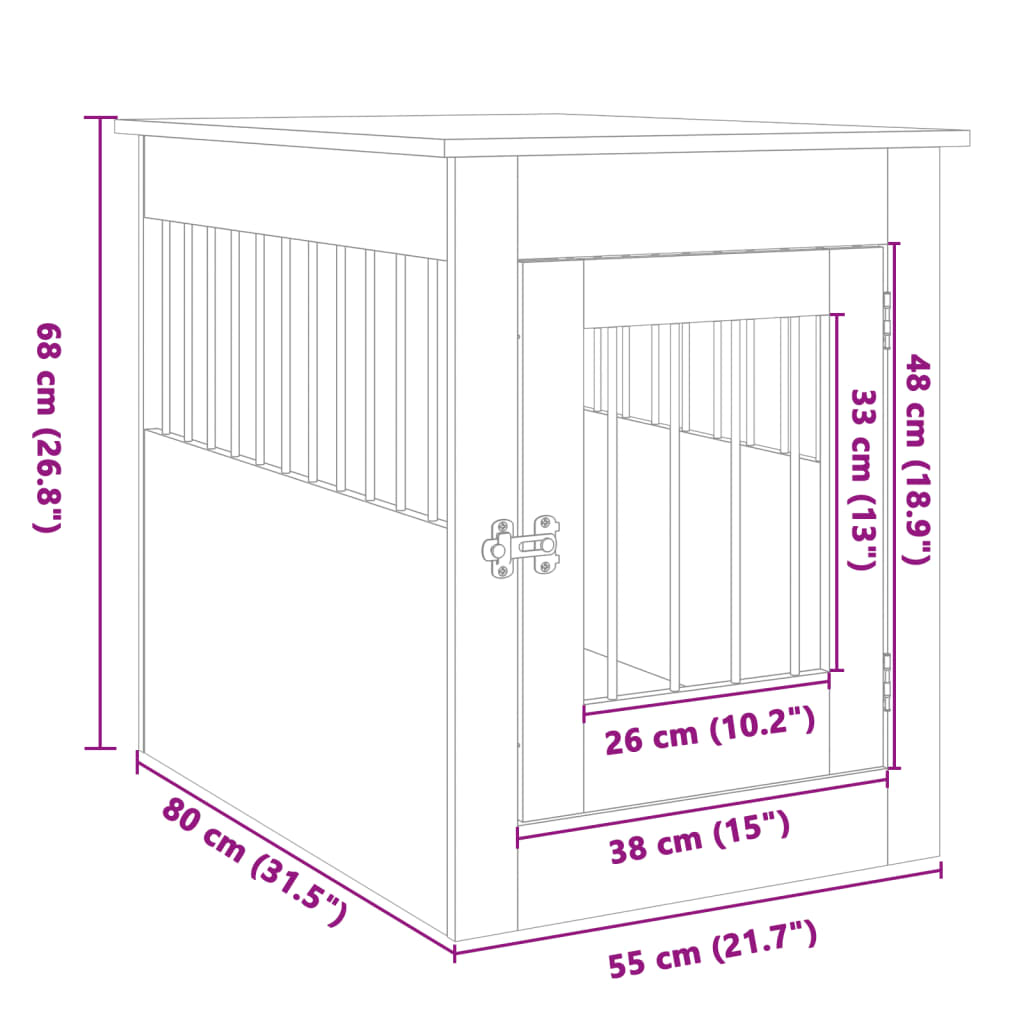 vidaXL hundebur 55x80x68 cm konstrueret træ sonoma-eg