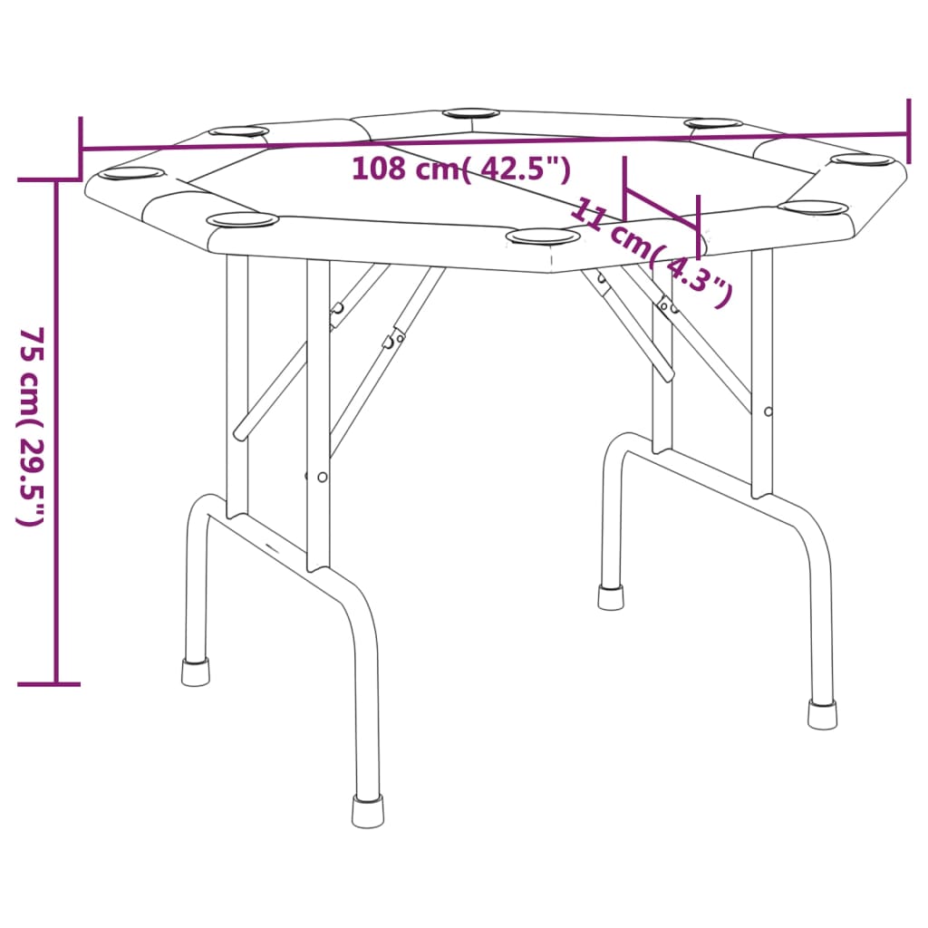 vidaXL foldbart pokerbordplade 8 pers. 108x108x75 cm grøn