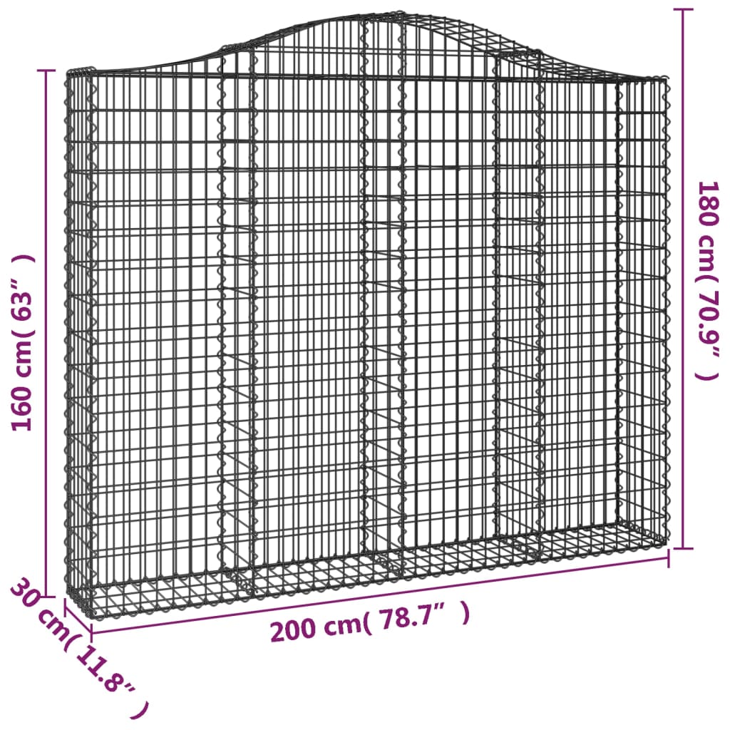 vidaXL buede gabionkurve 2 stk. 200x30x160/180 cm galvaniseret jern