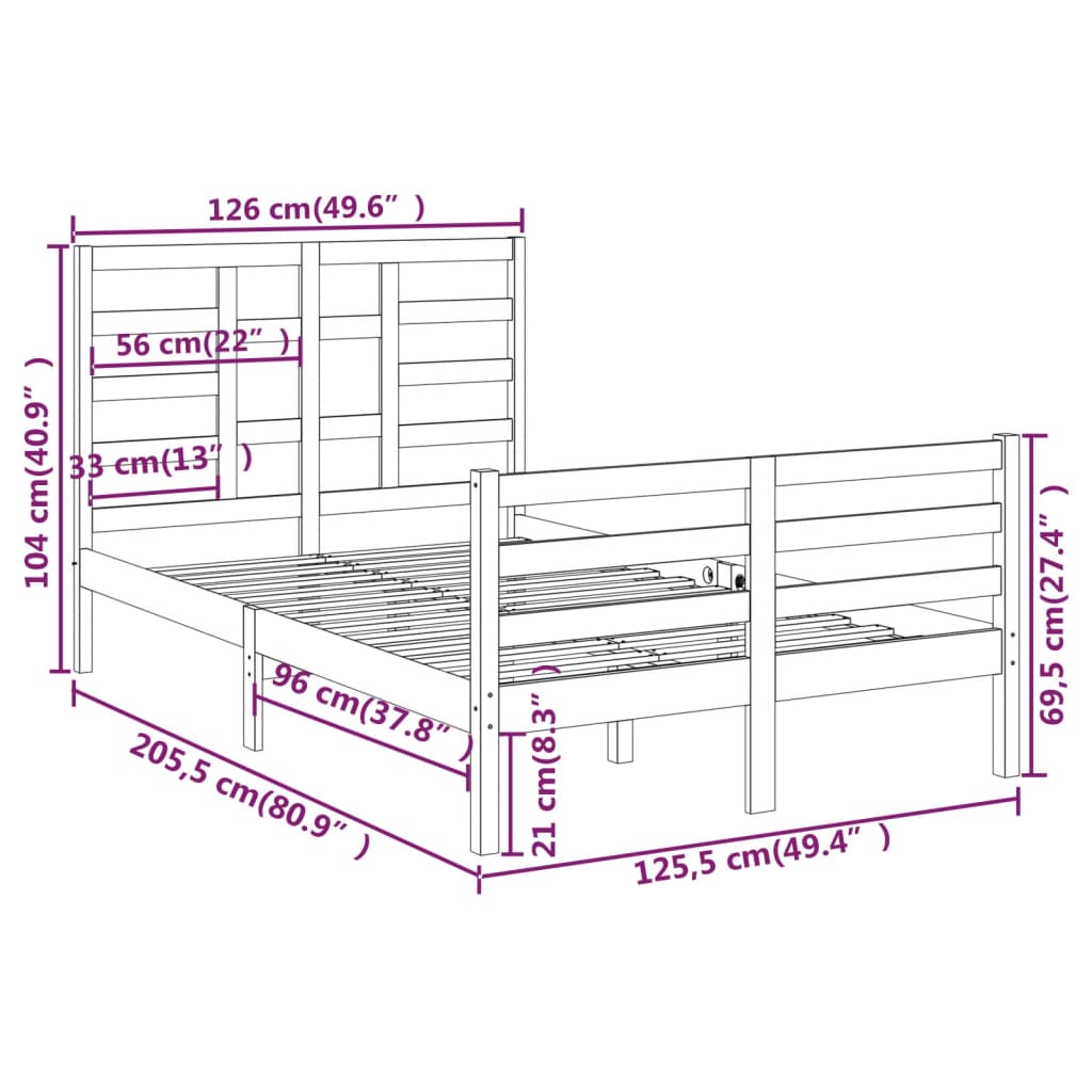 vidaXL sengeramme 120x200 cm massivt træ sort