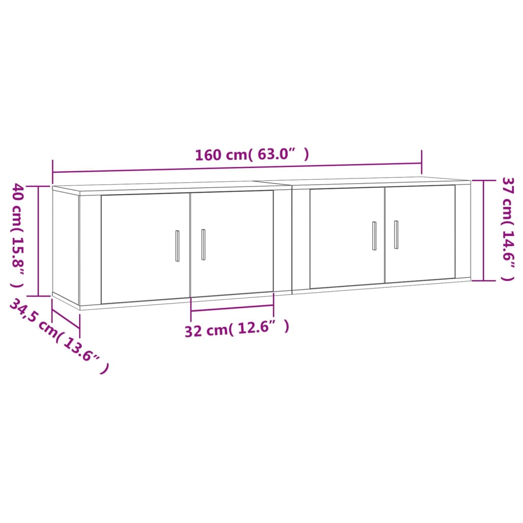 vidaXL væghængte tv-skabe 2 stk. 80x34,5x40 cm betongrå