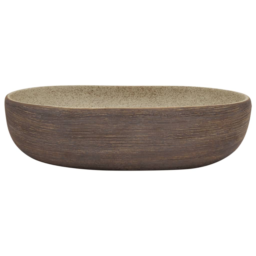 vidaXL håndvask til bordplade 59x40x14 cm oval keramik sand og brun