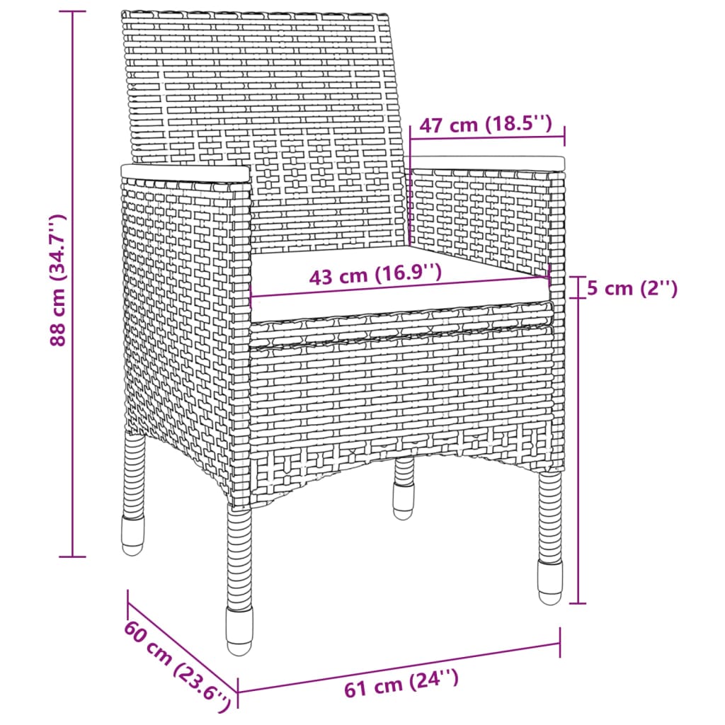 vidaXL spisebordssæt til haven 3 dele med hynder polyrattan og glas