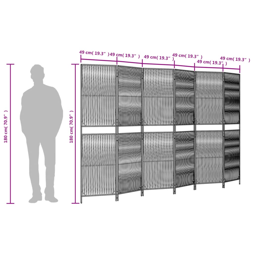 vidaXL rumdeler 6 paneler polyrattan grå