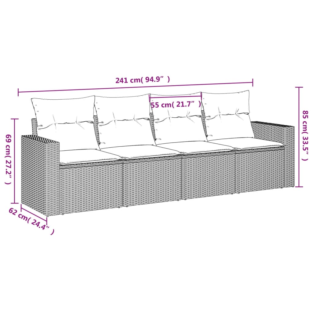 vidaXL sofasæt til haven 4 dele med hynder polyrattan brun