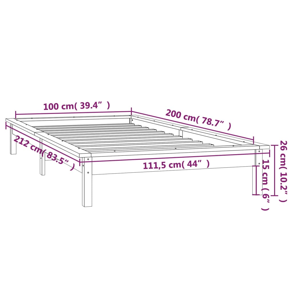 vidaXL sengeramme med LED-lys 100x200 cm massivt træ gyldenbrun