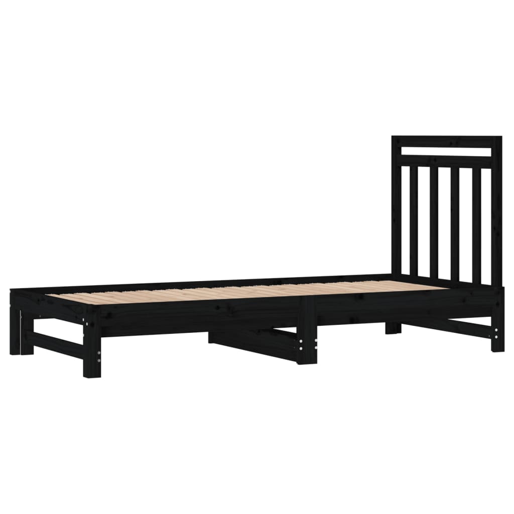 vidaXL daybed med udtræk 2x(90x200) cm massivt fyrretræ sort