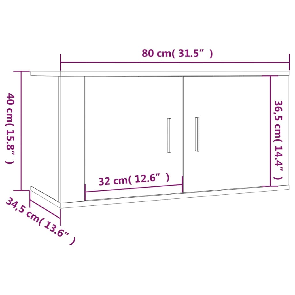 vidaXL væghængte tv-skabe 2 stk. 80x34,5x40 cm brun egetræsfarve