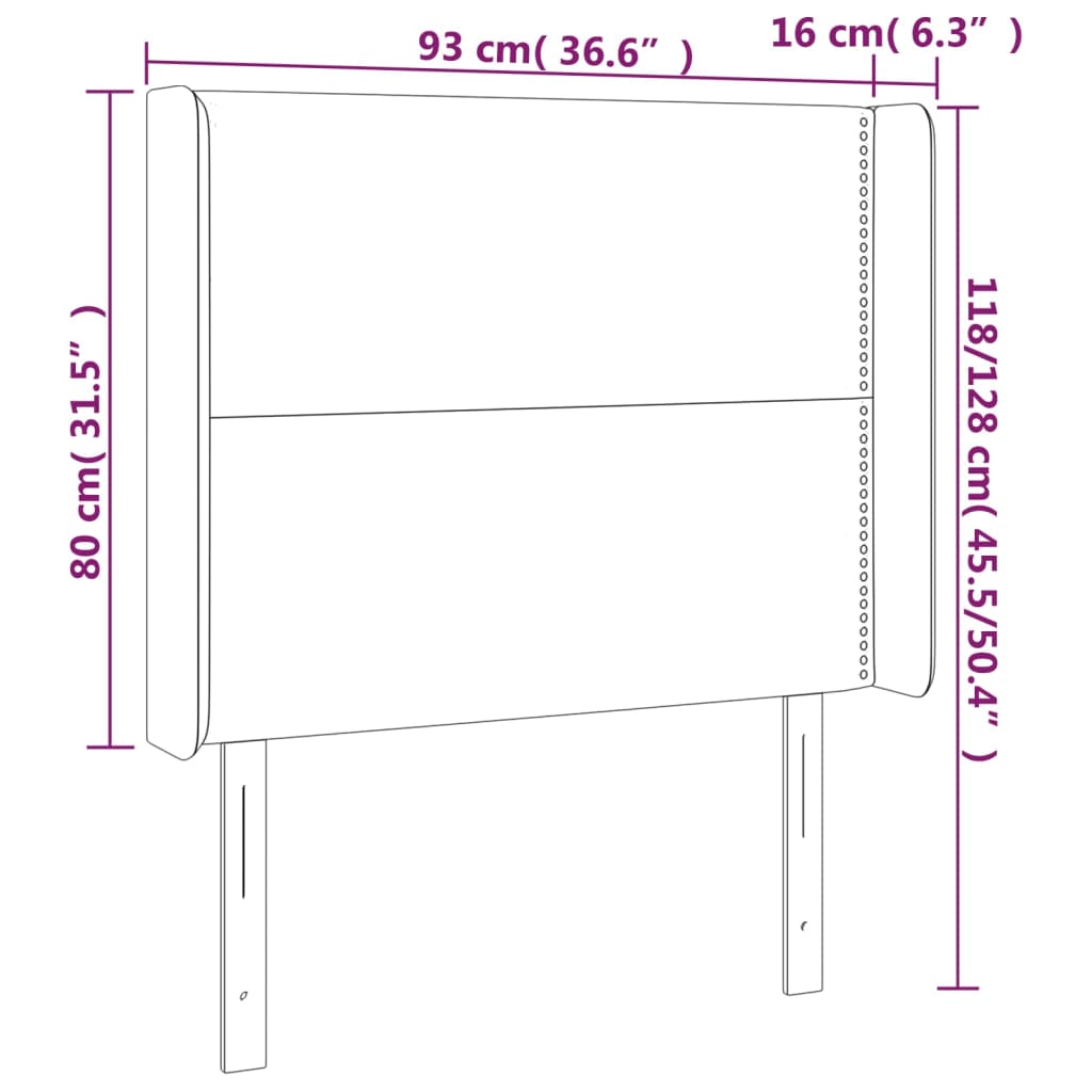 vidaXL sengegavl med kanter 93x16x118/128 cm kunstlæder grå