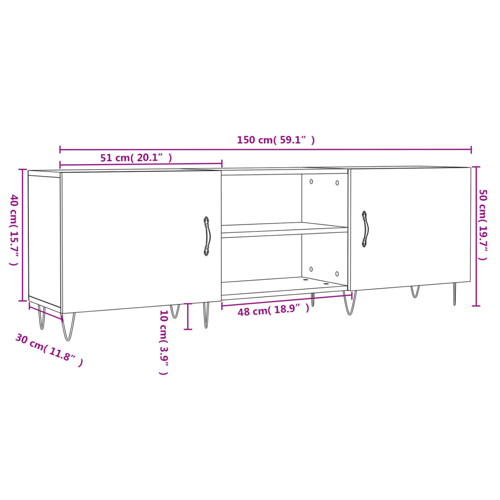 vidaXL tv-bord 150x30x50 cm konstrueret træ sort