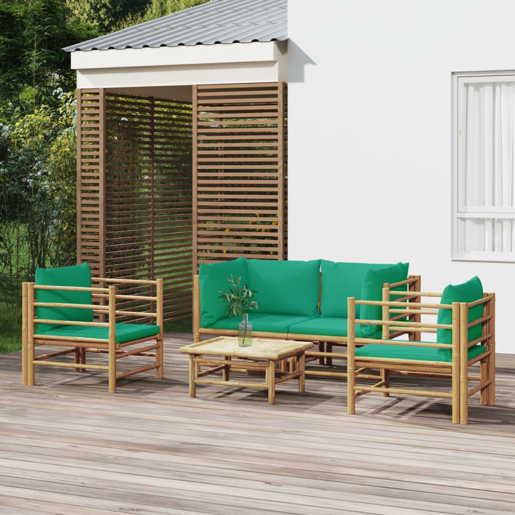 vidaXL loungesæt til haven 5 dele med grønne hynder bambus