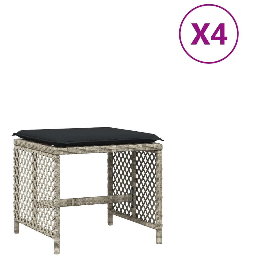 vidaXL haveskamler 4 stk. med hynder 41x41x36 cm polyrattan lysegrå